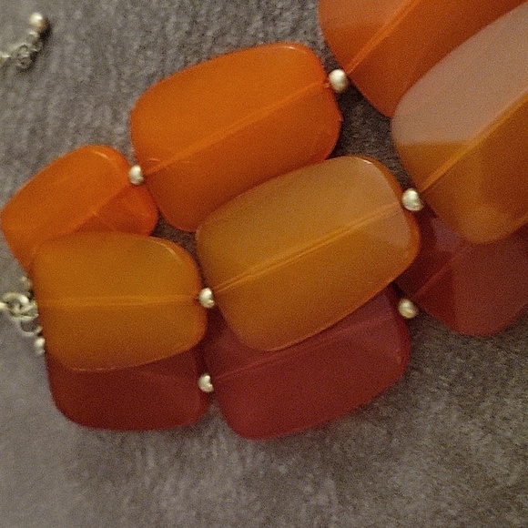 Vtg Layered Twisted Torsade Orange Ombre Beaded Chain Plastron Necklace - Picture 3 of 6